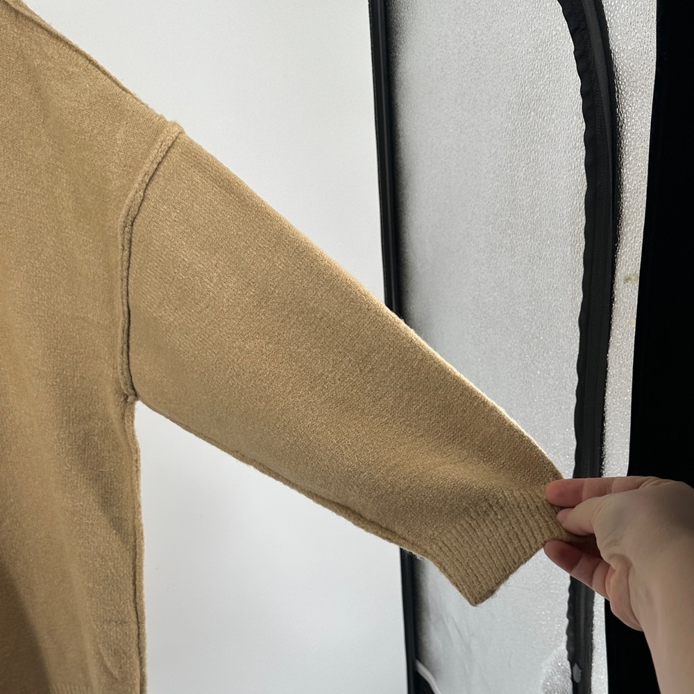 Cottagecore Earthy Neutral Causal Chic Minimalist Stylish Tan Sweater Dress SzL - Picture 3 of 12